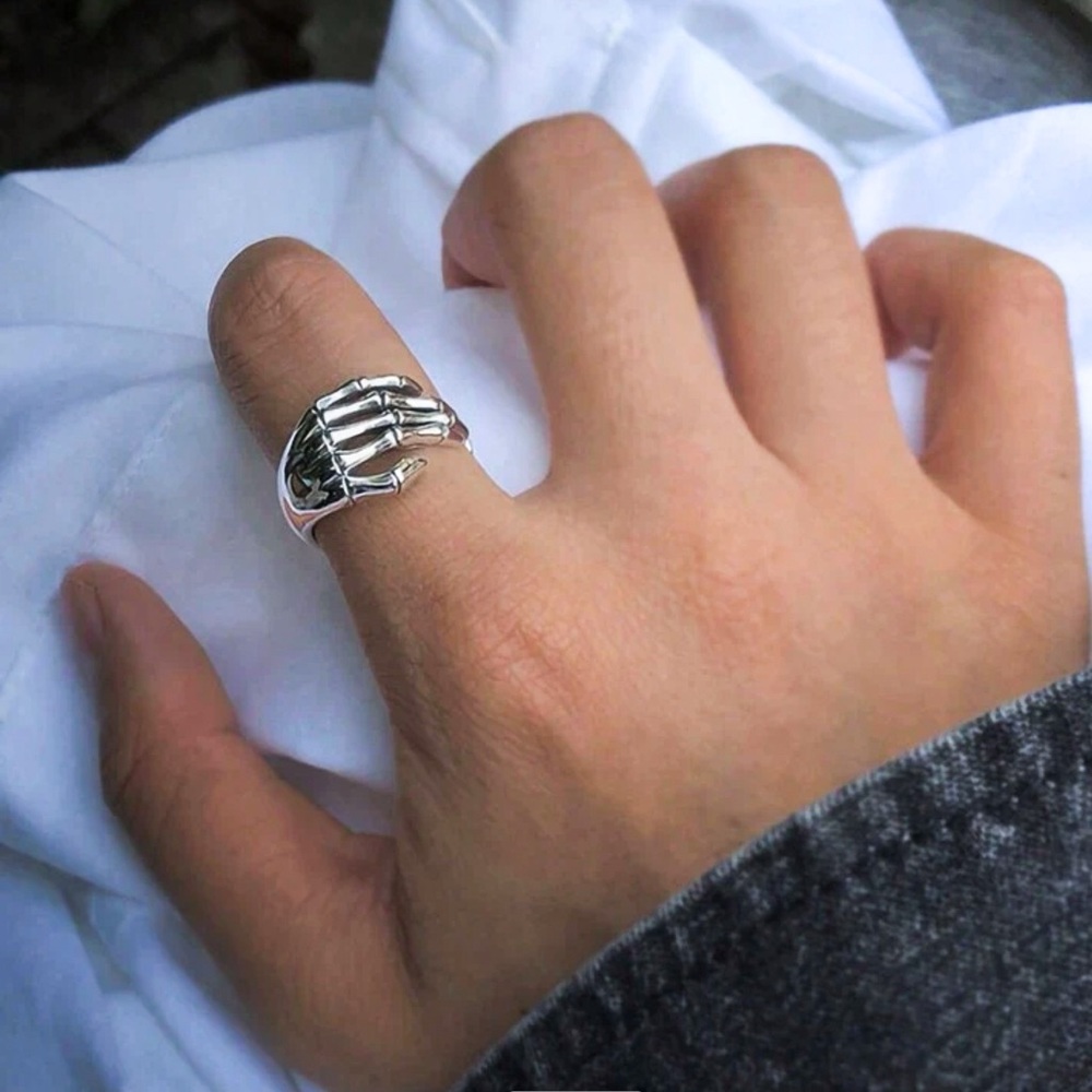 Silver Skeleton Hand Adjustable Ring - Picture 3 of 7